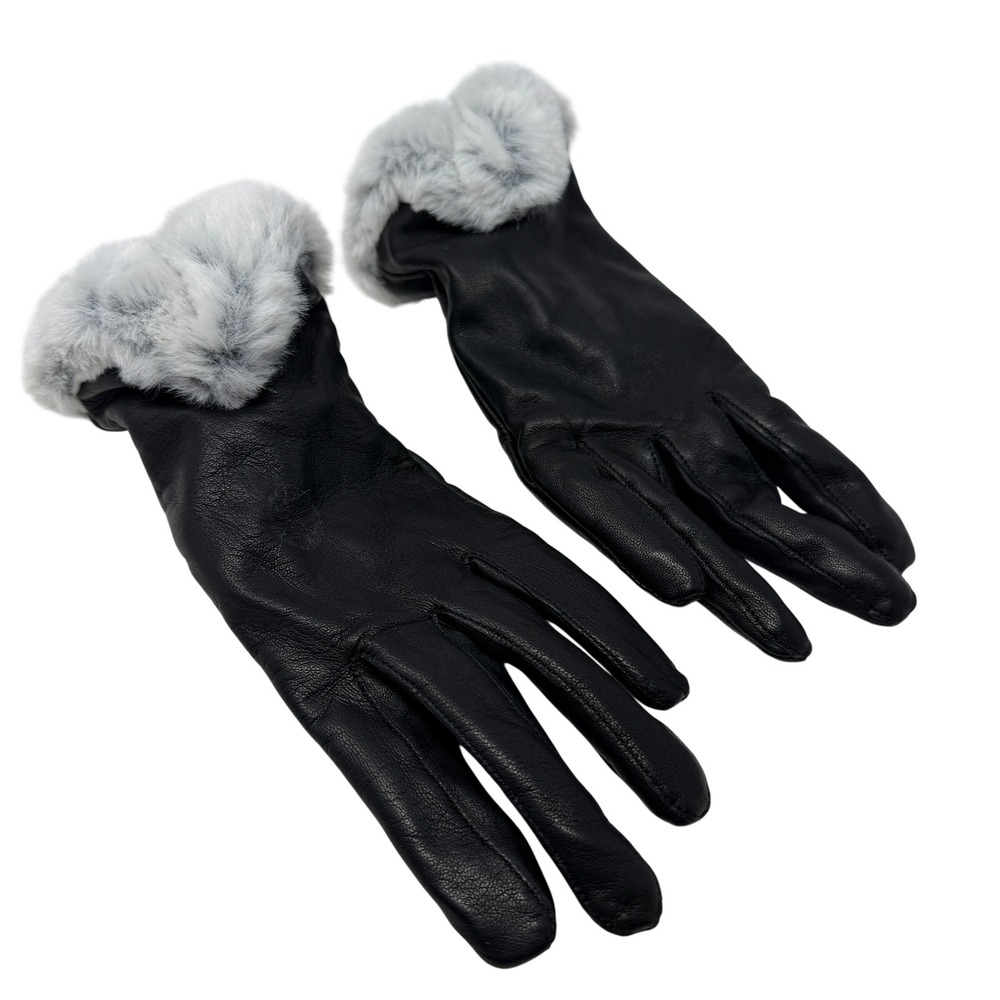Echo Leather Gloves Womens L Black Excellent Faux Fur Cuff Touchscreen LH5